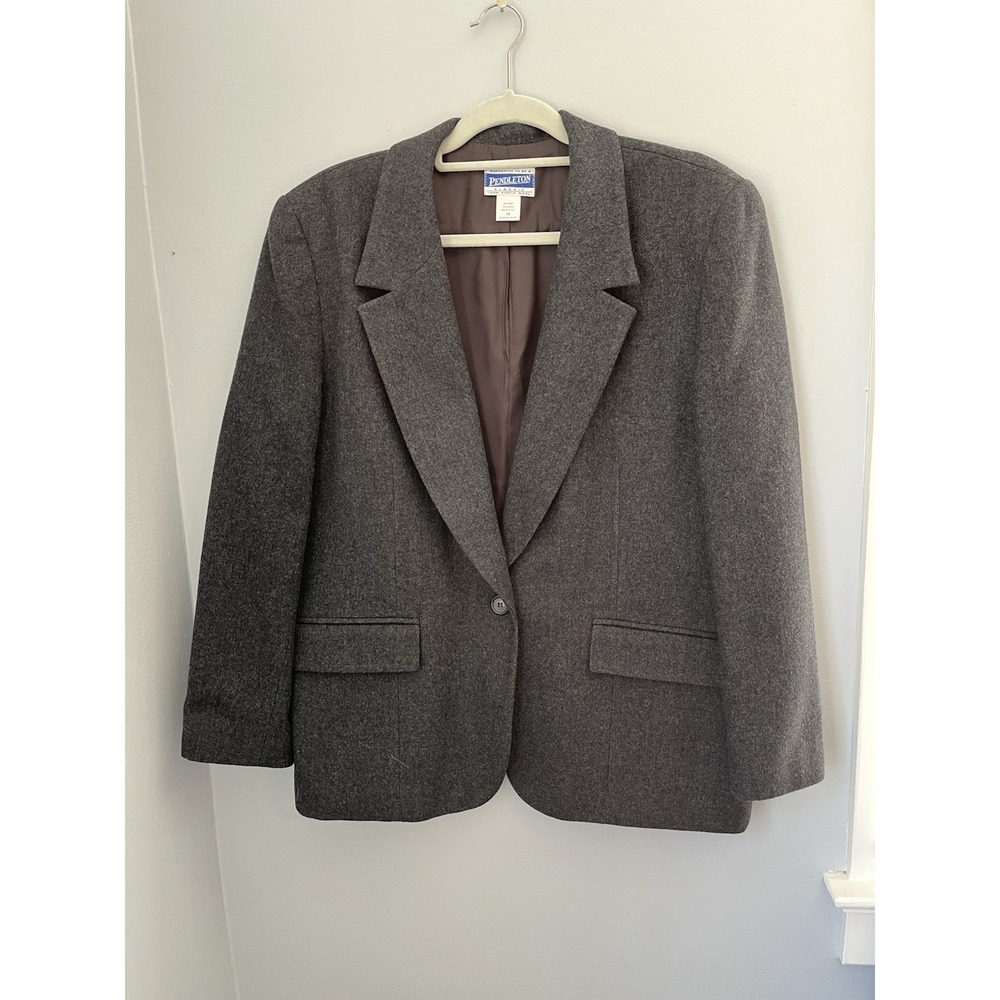 Vintage Pendleton One button blazer Gray Virgin wool Women's Size 16‎ USA